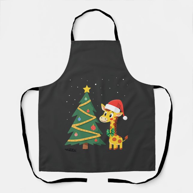 Gingerbread Man Giraffe Santa Hat Christmas Tree T Apron (Front)