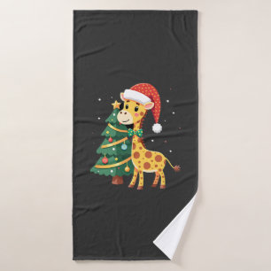 Gingerbread Man Giraffe Santa Hat Christmas Tree T Bath Towel