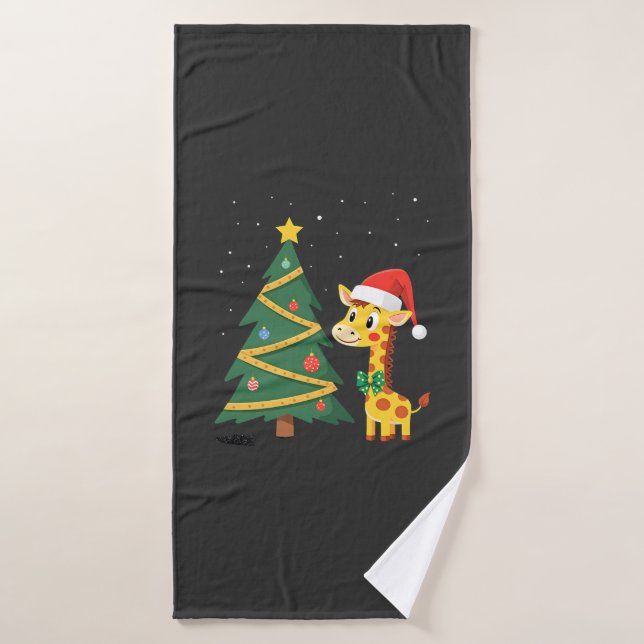 Gingerbread Man Giraffe Santa Hat Christmas Tree T Bath Towel (Bath Towel)