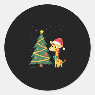 Gingerbread Man Giraffe Santa Hat Christmas Tree T Classic Round Sticker