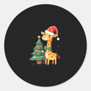 Gingerbread Man Giraffe Santa Hat Christmas Tree T Classic Round Sticker
