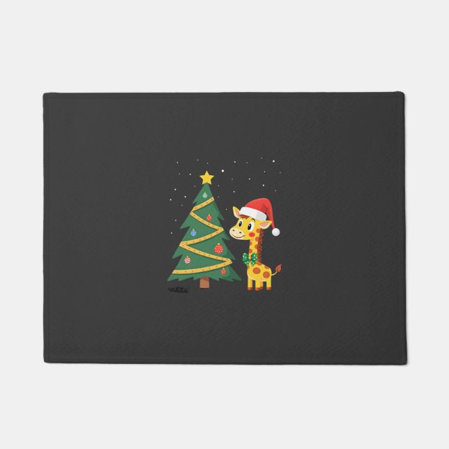 Gingerbread Man Giraffe Santa Hat Christmas Tree T Doormat (Front)