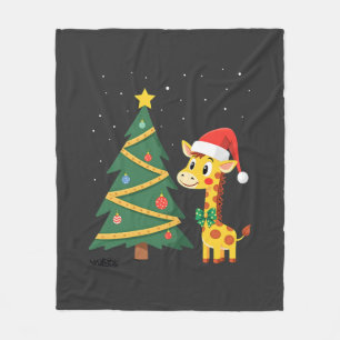 Gingerbread Man Giraffe Santa Hat Christmas Tree T Fleece Blanket