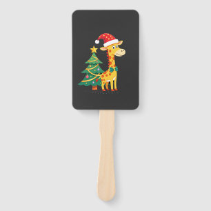 Gingerbread Man Giraffe Santa Hat Christmas Tree T Hand Fan
