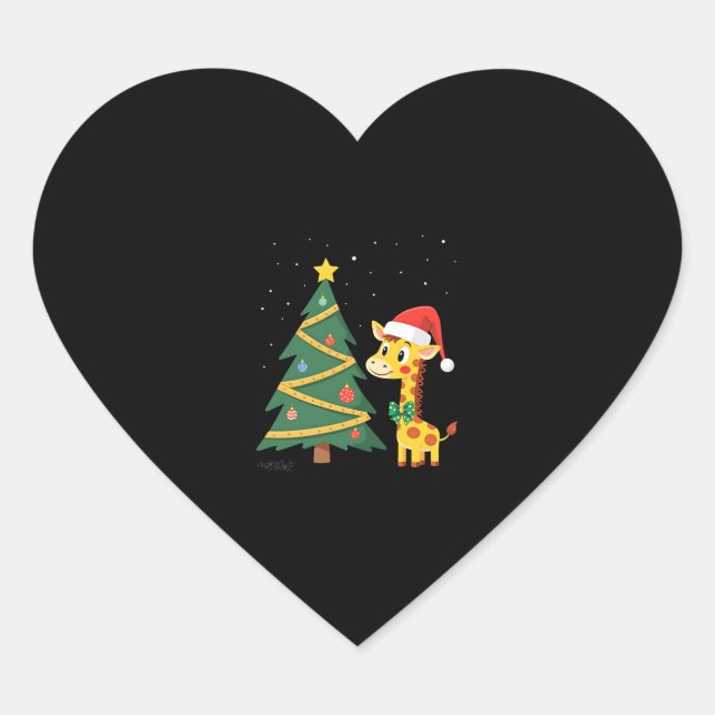 Gingerbread Man Giraffe Santa Hat Christmas Tree T Heart Sticker (Front)