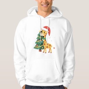 Gingerbread Man Giraffe Santa Hat Christmas Tree T Hoodie