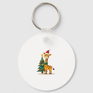 Gingerbread Man Giraffe Santa Hat Christmas Tree T Keychain
