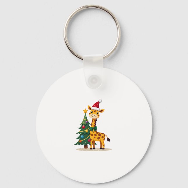 Gingerbread Man Giraffe Santa Hat Christmas Tree T Keychain (Front)