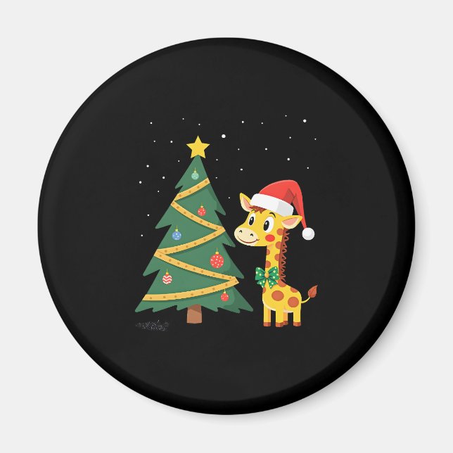 Gingerbread Man Giraffe Santa Hat Christmas Tree T Magnet (Front)