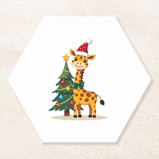 Gingerbread Man Giraffe Santa Hat Christmas Tree T Paper Coaster (Front)