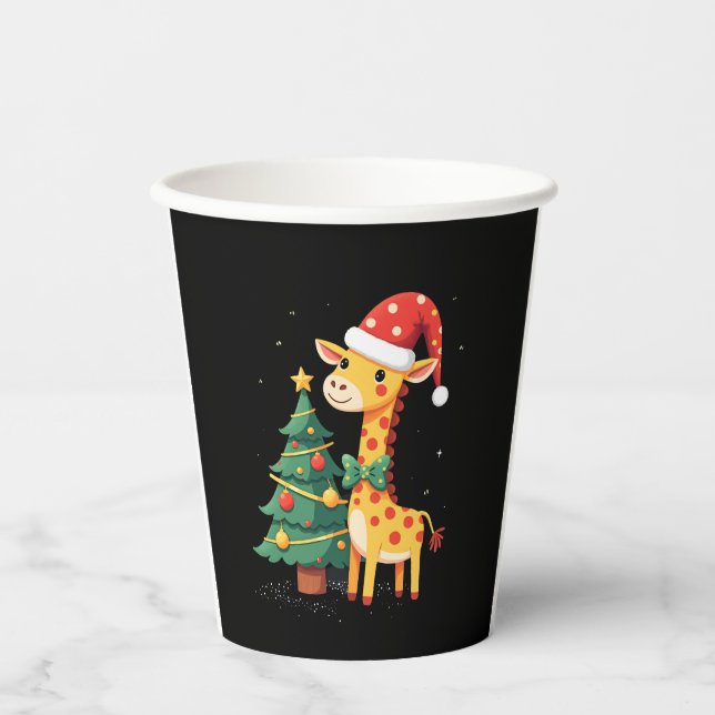 Gingerbread Man Giraffe Santa Hat Christmas Tree T Paper Cups (Front)