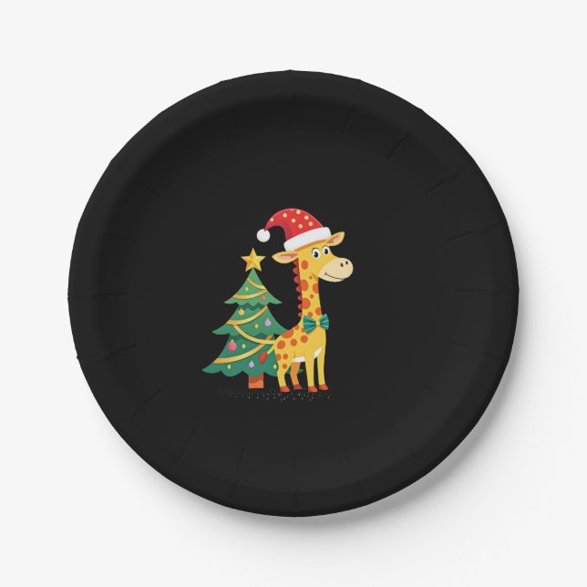 Gingerbread Man Giraffe Santa Hat Christmas Tree T Paper Plate (Front)
