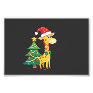 Gingerbread Man Giraffe Santa Hat Christmas Tree T Photo Print