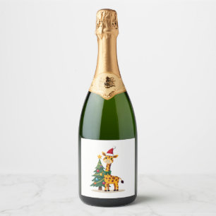 Gingerbread Man Giraffe Santa Hat Christmas Tree T Sparkling Wine Label