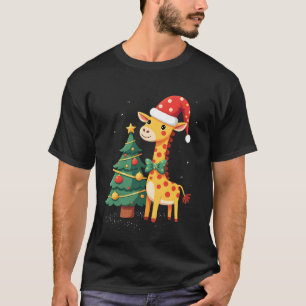 Gingerbread Man Giraffe Santa Hat Christmas Tree T T-Shirt