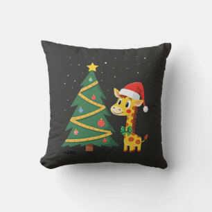 Gingerbread Man Giraffe Santa Hat Christmas Tree T Throw Pillow