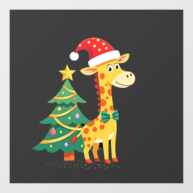 Gingerbread Man Giraffe Santa Hat Christmas Tree T Window Cling (Sheet)