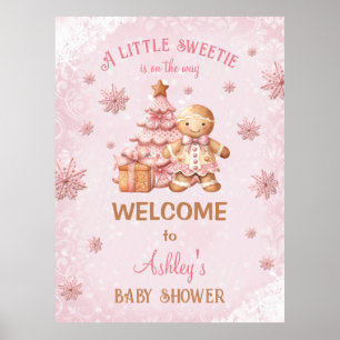 Gingerbread Man Girl Christmas Baby Shower Poster
