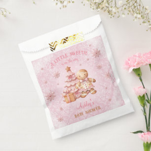 Gingerbread Man Girl Pink Christmas Baby Shower Favour Bag
