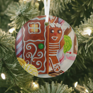 GINGERBREAD MAN Glass Circle Ornament