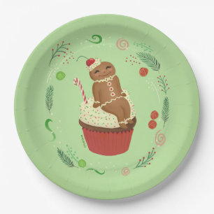Gingerbread Man Green Paper Plate