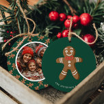 Gingerbread Man Green Polka Dot Christmas Photo Ceramic Ornament<br><div class="desc">Celebrate the holidays with this adorable Gingerbread Man Green Polka Dot Christmas Photo Ceramic Ornament. Featuring a cute gingerbread man design with a customizable photo on the back, this ornament is perfect for adding a touch of festive charm to your tree. Personalize it with your family name and favourite photo...</div>