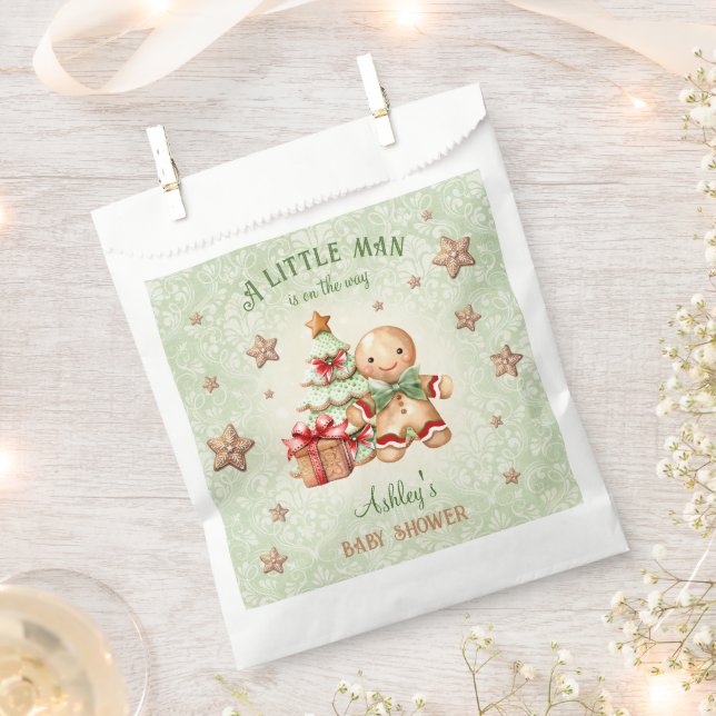 Gingerbread Man Green Red Christmas Baby Shower Favour Bag (Clipped)