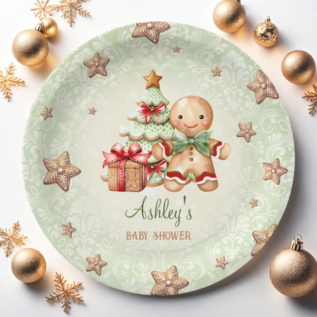Gingerbread Man Green Red Christmas Baby Shower Paper Plate (Gingerbread Man Green Red Christmas Baby Shower Paper Plates)