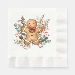 Gingerbread Man Greenery Foliage Christmas Napkin