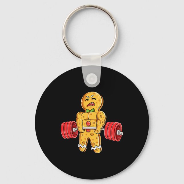 Gingerbread Man Gym Bodybuilding Weightlifting Chr Keychain (Front)