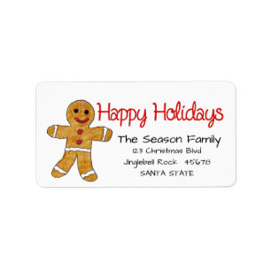 Gingerbread man  Happy Holidays address label