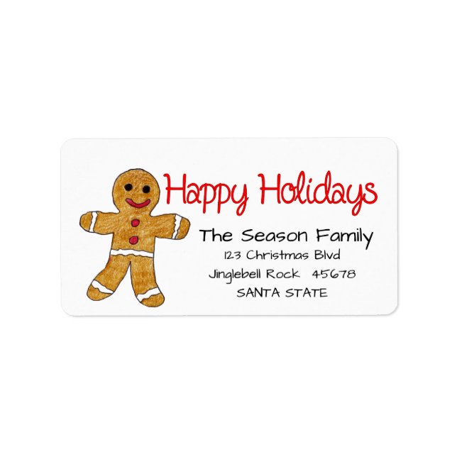 Gingerbread man  Happy Holidays address label (Front)