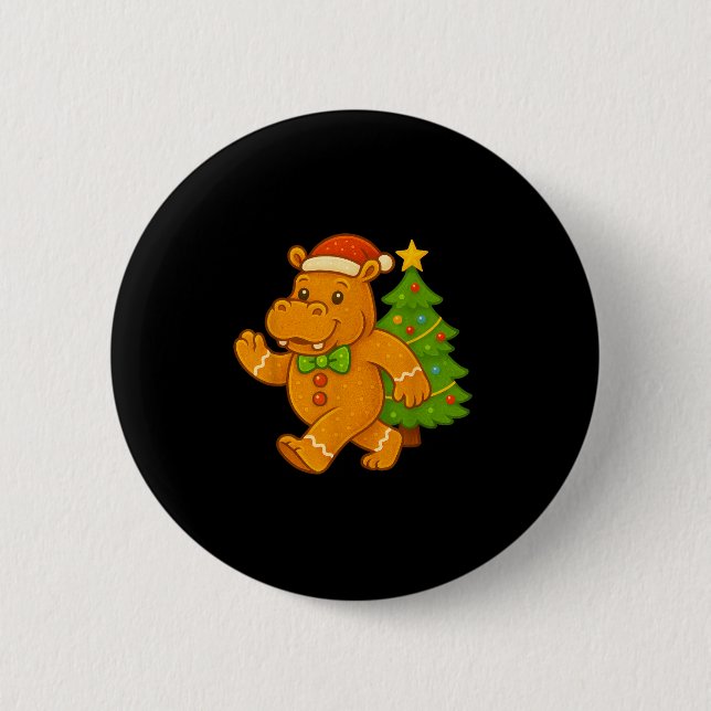 Gingerbread Man Hip Santa Hat Hiptamus Christmas T 2 Inch Round Button (Front)