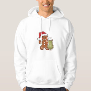Gingerbread Man Holding Matcha Drink Christmas Hoodie