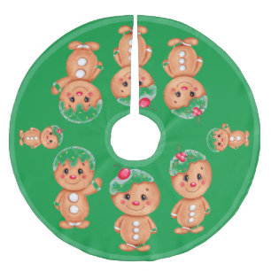 Gingerbread Man Holiday Festive Christmas Seasonal Brushed Polyester Tree Skirt