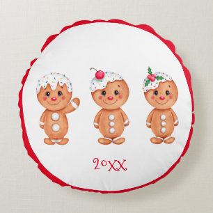Gingerbread Man Holiday Festive Christmas Seasonal Round Pillow