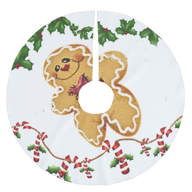 Gingerbread Man, Holly and Candy Cane  Tree Skirt (Front)