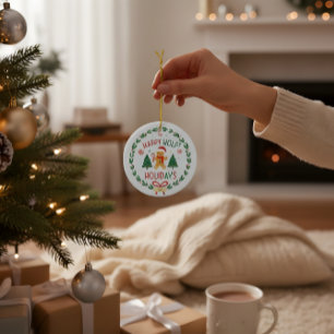 Gingerbread Man & Holly Wreath Christmas Ornament