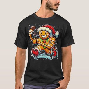Gingerbread Man Ice Hockey Funny Christmas Santa S T-Shirt
