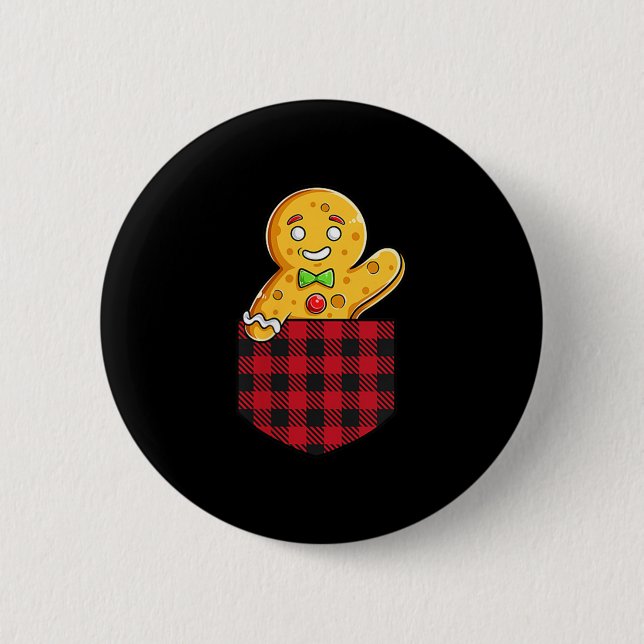 Gingerbread Man In Cket Funny Christmas Cookie Boy 2 Inch Round Button (Front)