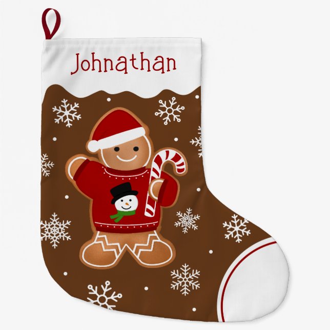 Gingerbread Man in Sweater Large Christmas Stocking (Front)