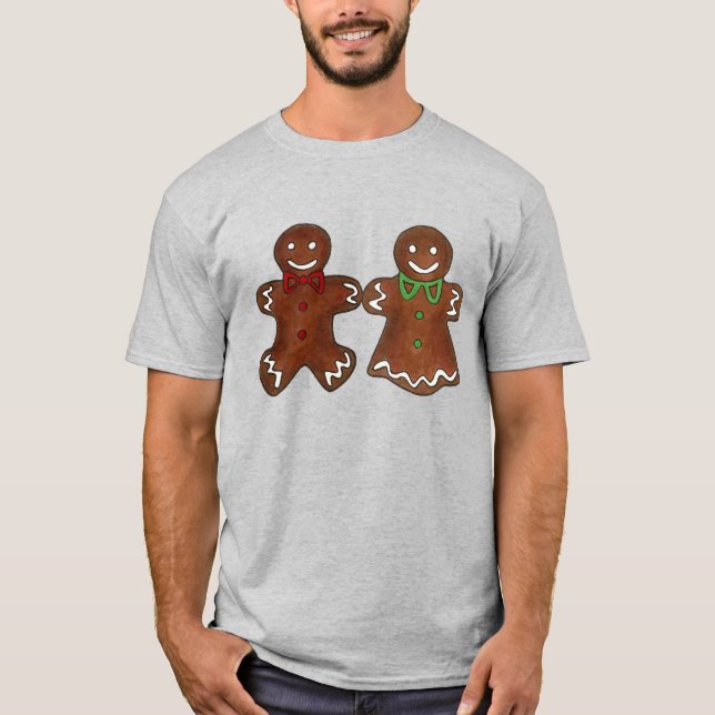 Gingerbread Man Lady Christmas Cookie Couple T-Shirt (Front)