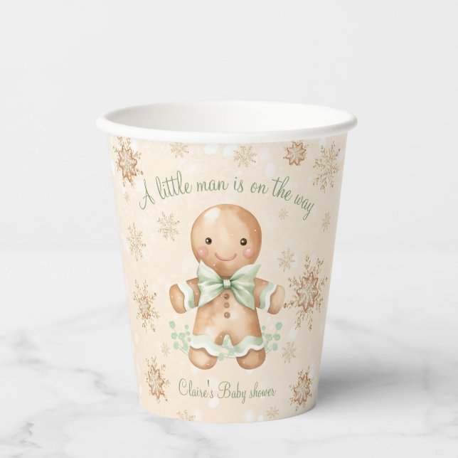 Gingerbread Man Little man Christmas Baby Shower Paper Cups (Front)