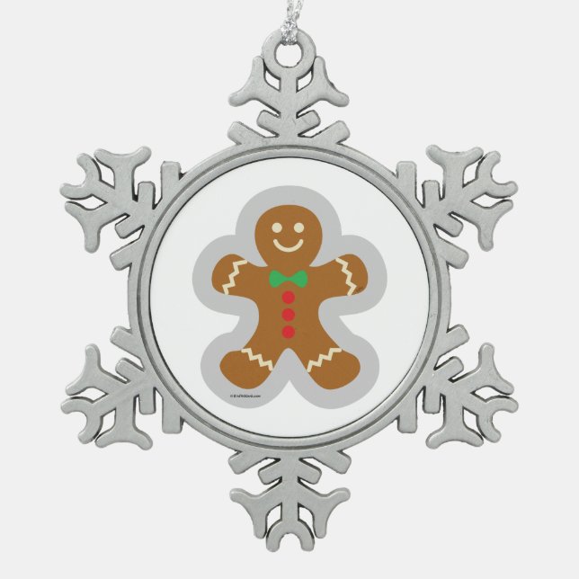 Gingerbread Man Making The Angel In The Snow Snowflake Pewter Christmas Ornament (Front)