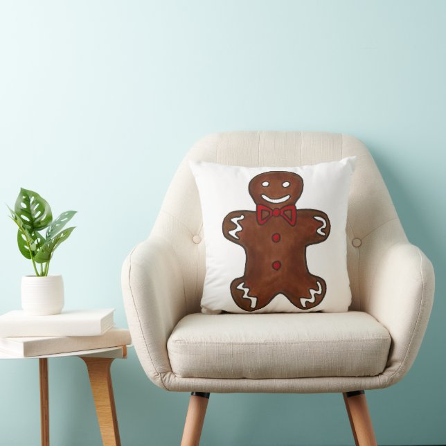 Gingerbread Man Men Christmas Cookie Holiday Throw Pillow (Chair)