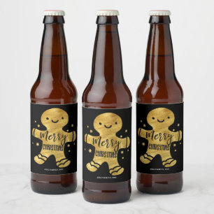gingerbread Man, merry Christmas Beer Bottle Label