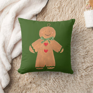 Gingerbread man Merry Christmas Nostalgic Festive Throw Pillow