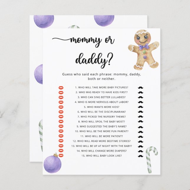 Gingerbread man - mommy or daddy baby shower game (Front/Back)