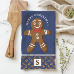 Gingerbread Man Navy Monogram Merry Christmas Kitchen Towel<br><div class="desc">Celebrate the holiday season with this custom gingerbread man Merry Christmas kitchen towel. Featuring a cute gingerbread man with a red bow tie, a festive "Merry Christmas" greeting, and a personalized monogram on a navy background, this towel adds a fun and festive touch to your kitchen decor. Perfect for gifting...</div>