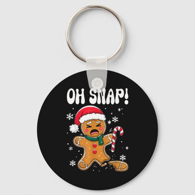 Gingerbread Man Oh Snap Christmas Funny Cookie Bak Keychain (Front)